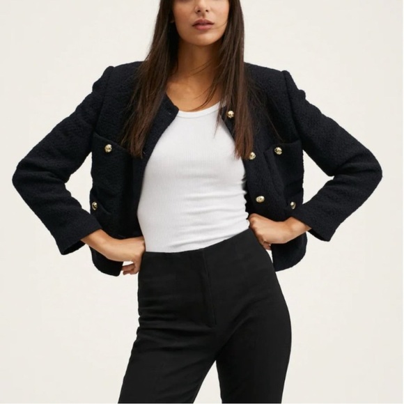 Mango Tweed Jacket with Pockets in Black - Size XXS - Picture 2 of 5